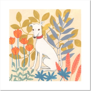Lurcher in a garden Posters and Art